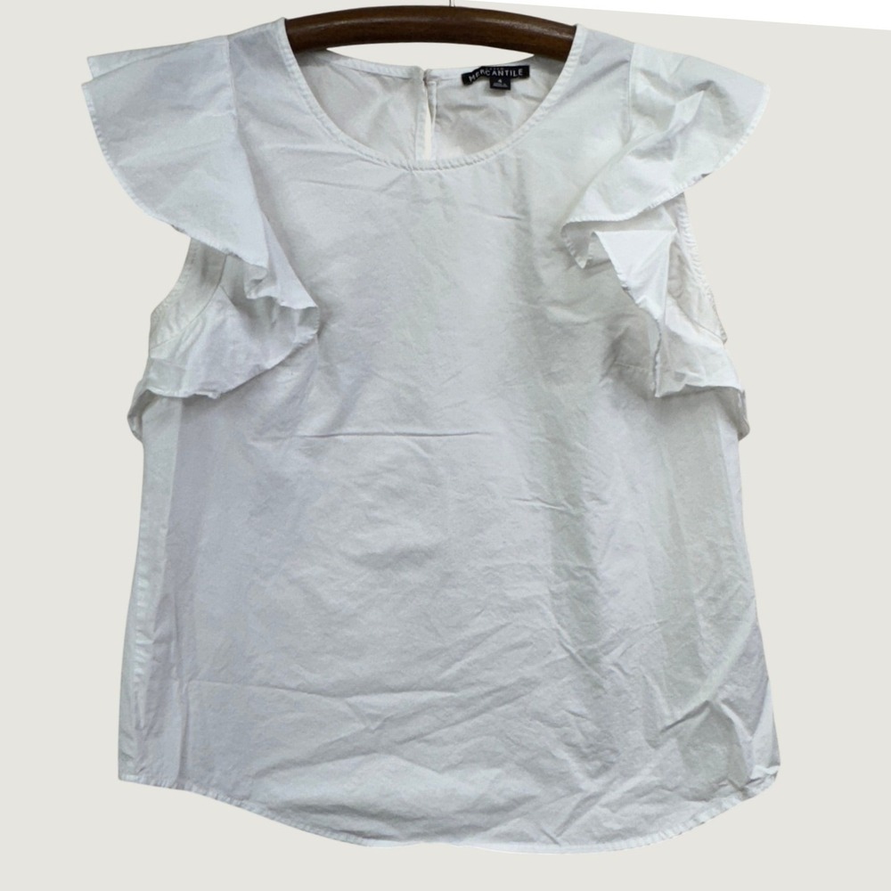 J.Crew Mercantile Flutter Ruffle Sleeve Blouse 4 White Cotton Minimalist Top